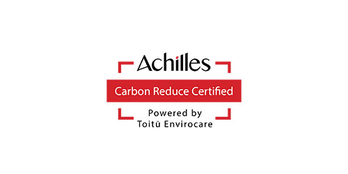 Carbon Reduced Certified achievement logo on white and red background 